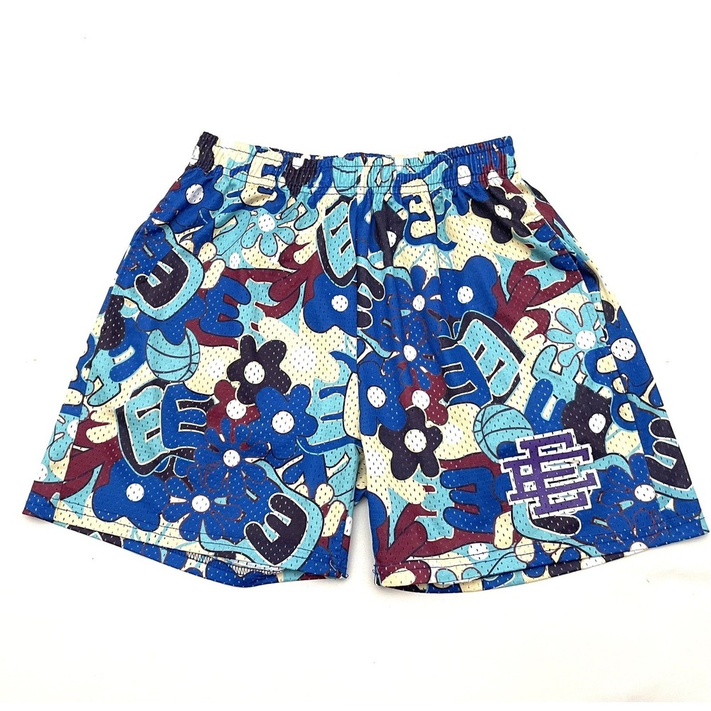 Eric Emanuel Shorts Men's Medium E Graffiti Floral AOP Pattern 5" Inseam